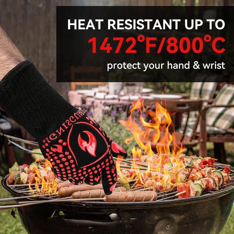 IGNISGUARD BBQ & Grill Gloves, Oven Gloves, 1472°F Silicone Oven Mitts Heat Resistant Grilling Gloves Fireproof Non-Slip for Barbecue Cooking Baking Smoking, 1-Pair Red（L） - Image 2